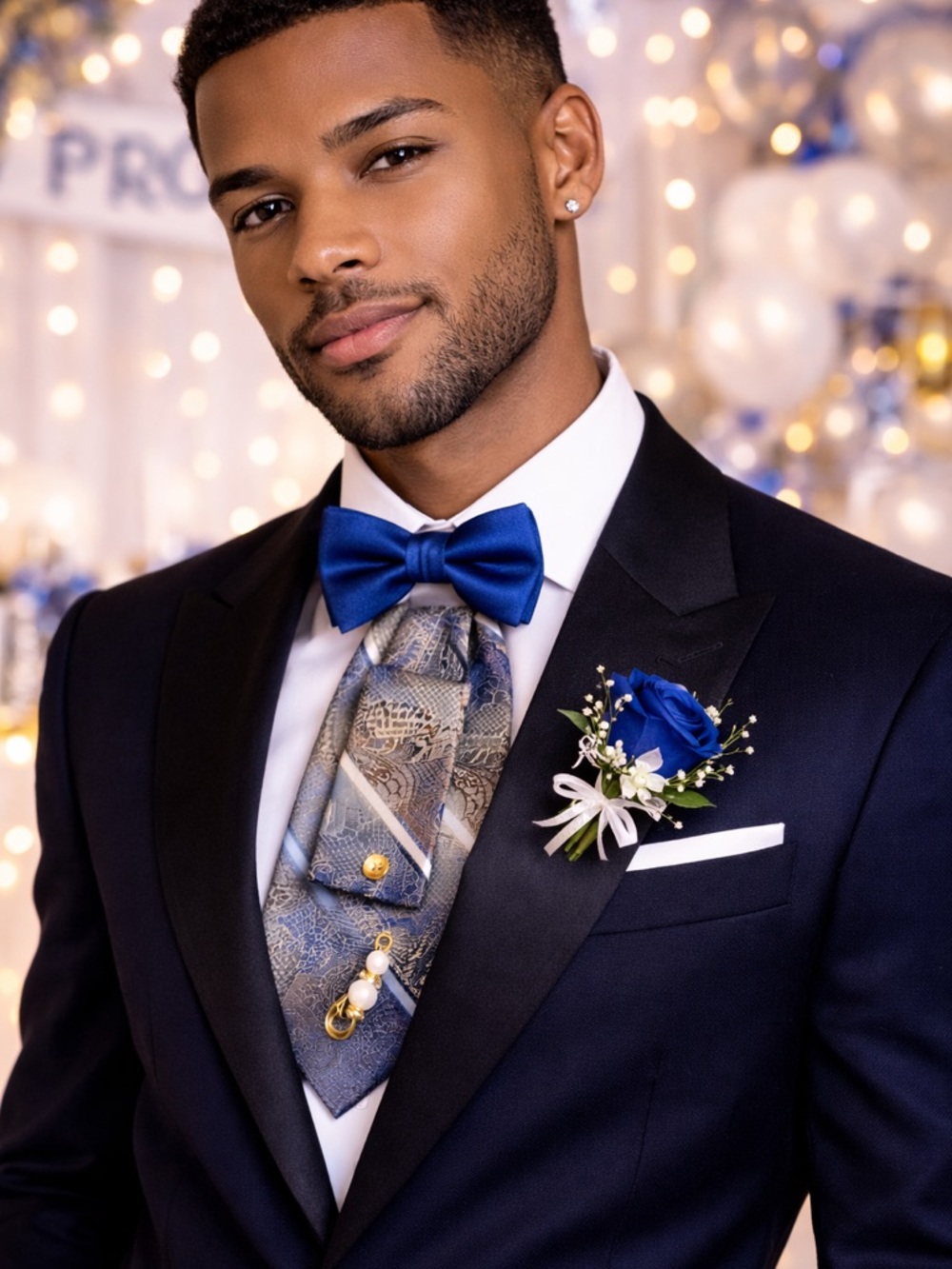 Blue Paisley Necktie with Pearl Handle and Gold Accents - Picture 3 of 3